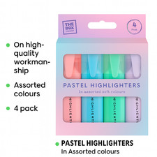 Pack of 4 Pastel Highlighter Marking Pens Assorted Soft Colours Office School