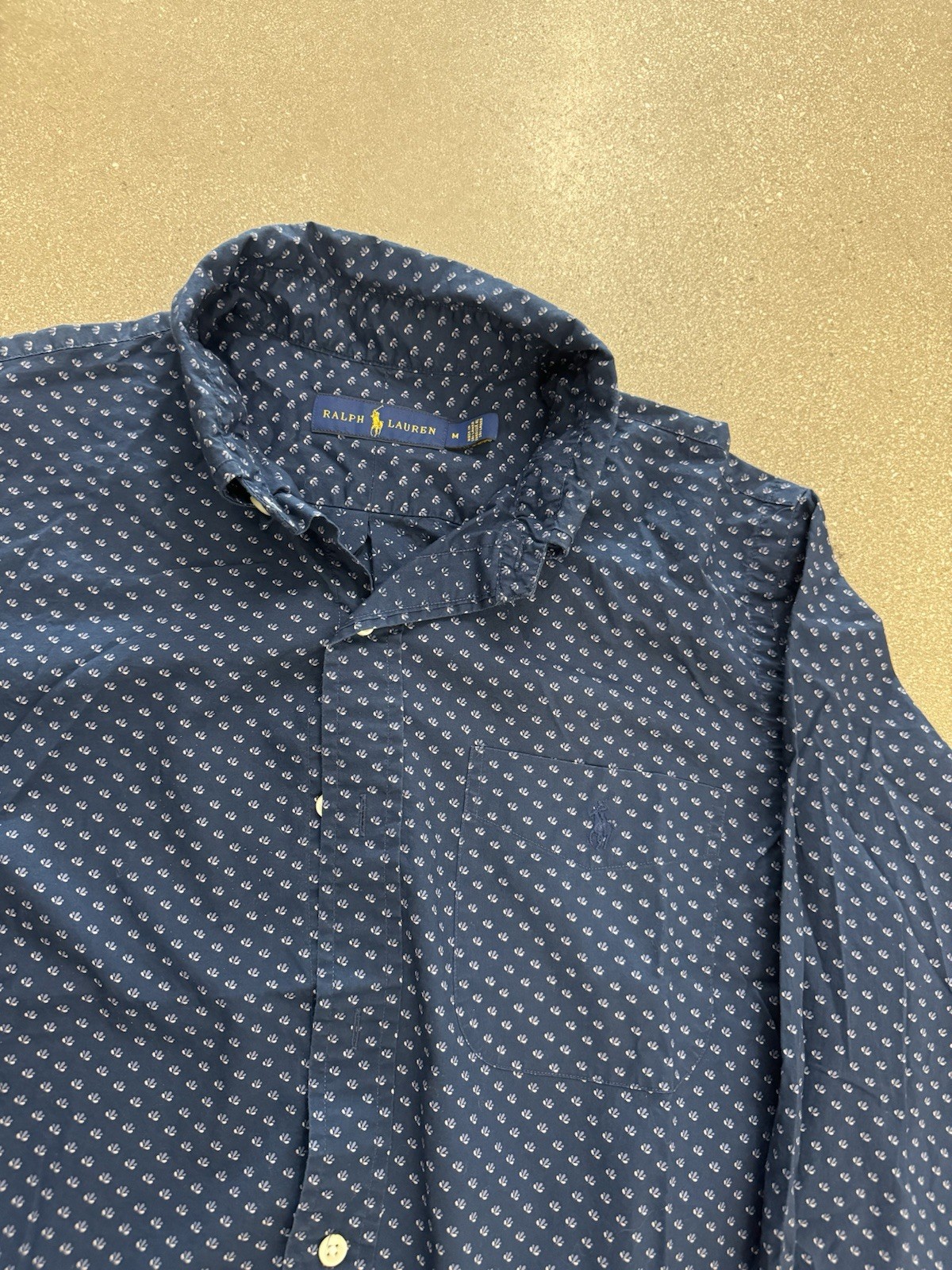 Polo Ralph Lauren camicia uomo M bottoni stampa AOP blu casual tasca PONY