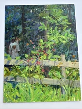 GARDEN PAINTING PORTRAIT IMPRESSIONIST LANDSCAPE PATH FAMILY GERARD MERFELD OIL
