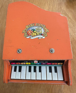 Vintage Mini Baby Piano Toy Natural Wood 10 Key Beilei Shanghai China Orange