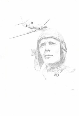 Charles Lindbergh Spirit of St Louis + Modern Plane Pencil  Print 1988 Vintage
