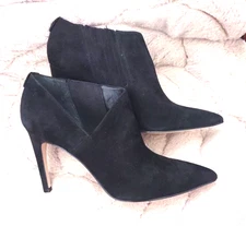 CALVIN KLEIN Women's sz. 10Black Suede Leather Slip on Elastic High Heel Booties