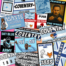 50x Coventry City inspired football ultra Stickers bundle , weatherproof