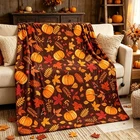 Thanksgiving Fall Pumpkin Maple Leaf Flannel Throw Blanket 50x60 Inch