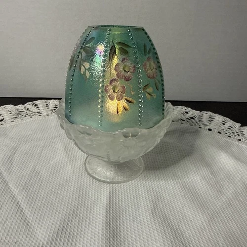 Fenton Blue-Green Beaded Daisy Fairy Lamp Light ~ APPLE BLOSSOMS ~ MINT!