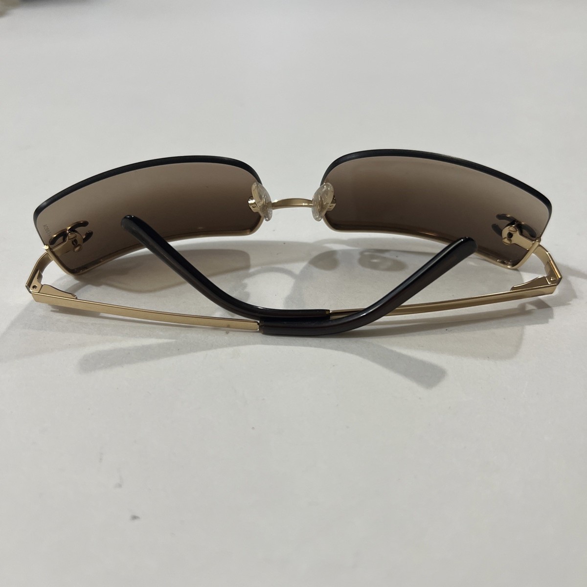 CHANEL 4104-B Sunglasses Rimless Gold Frame Rhinestone c.125/13 62 
