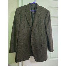 Hickey Freeman 46R Wool Cashmere Blazer Jacket Brown Houndstooth Made in USA VTG