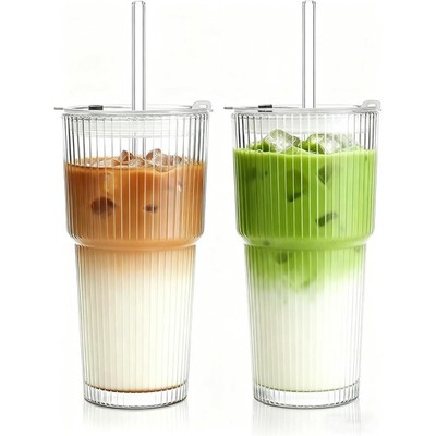 VITEVER 2 Stück 600ml Glasbecher mit Deckel Strohhalm Eiskaff