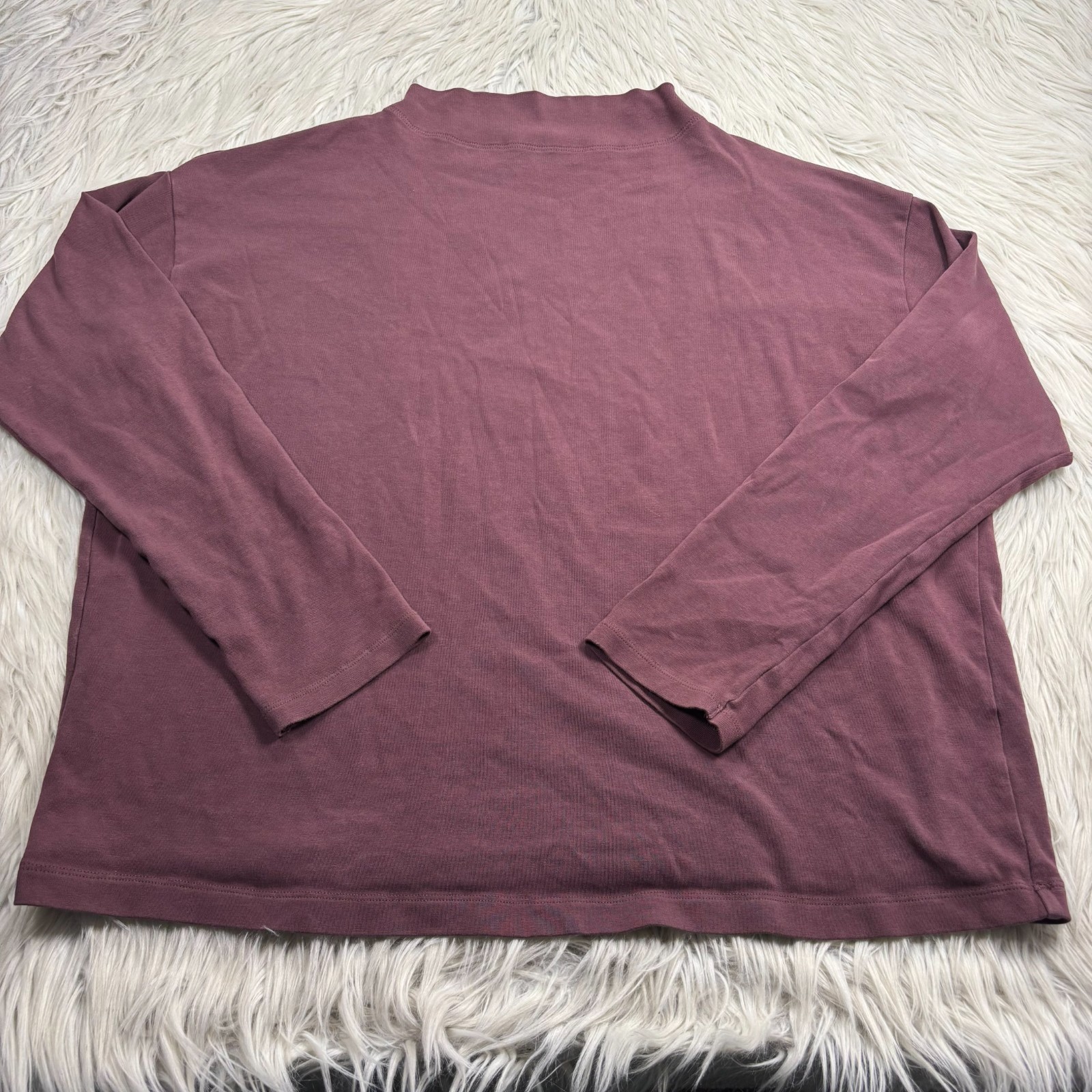 Muji Women's XL Berry Burgundy Mock Neck Ling Sleeve Tee Minimalist Japan