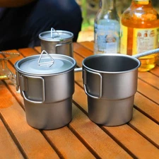 Stackable Coffee Mugs Titanium Camping Cups 300ml Foldable Handle Outdoor UEHR