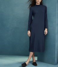 Eileen Fisher Adriatic Fine Jersey Mock Neck Long Sleeve Midi Dress Petite Sz PM
