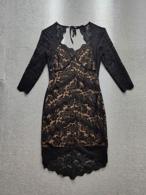Venus Women Dress S Black Lace Overlay Knee Length Keyhole Back Evening Party