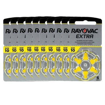 60x Rayovac Extra Advanced Größe 10 PR70 Hörgerätebatterien 1,45V Zink-Luft
