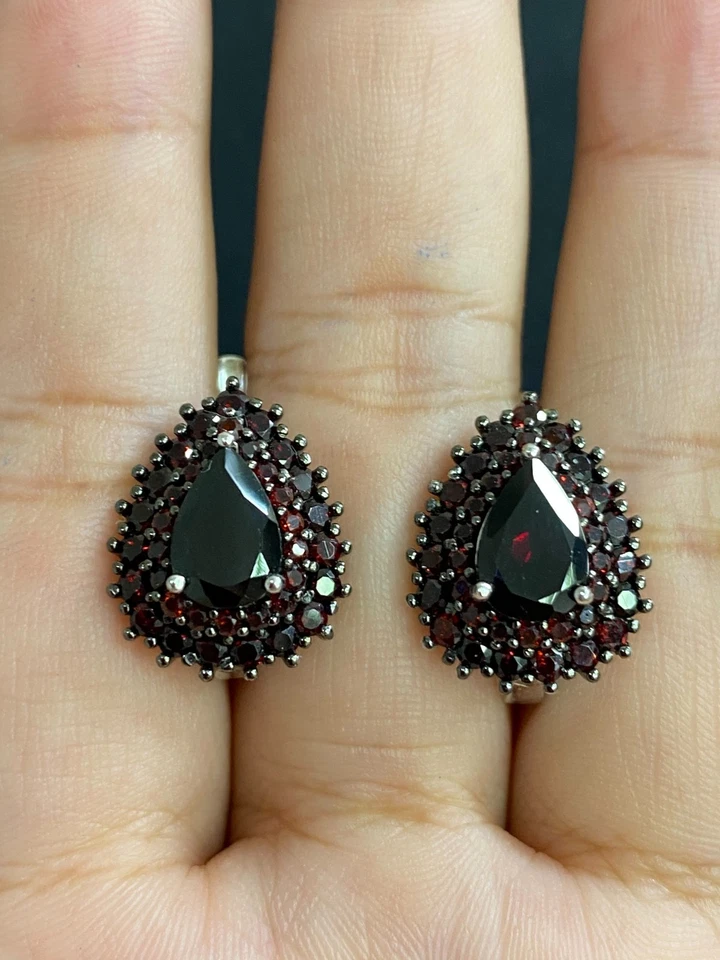 NATUR GRANAT 9X7 GRANAT STERLINGSILBER 925 OHRRING