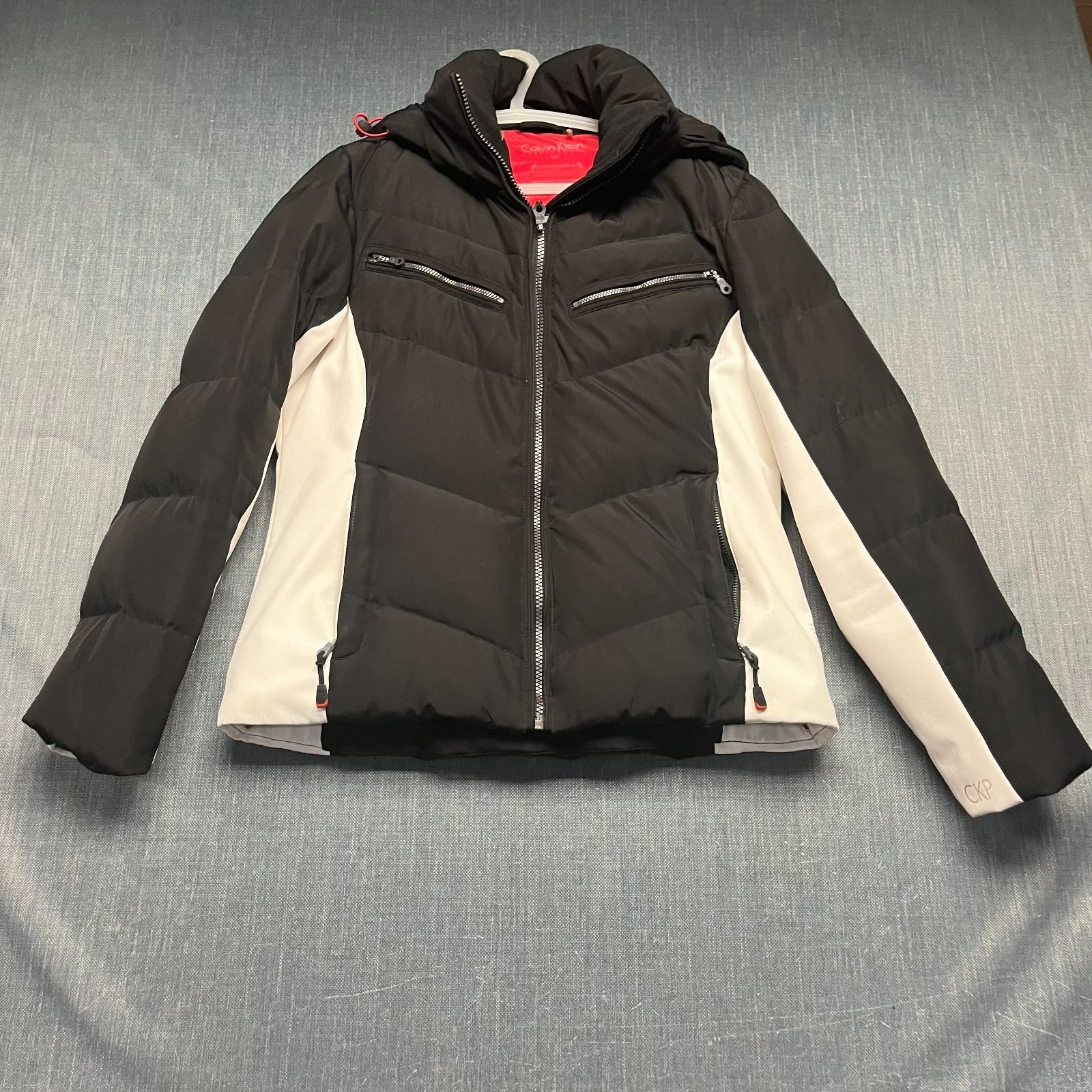 Calvin Klein Women's Puffer Jacket SizeS Black White Down Ho