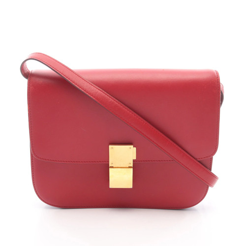 Celine Classic Medium Leather Crossbody Bag Red Women Used Authentic