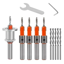 5 Pcs Woodworking Countersink Drill Bits Set with Adjustable Depth Stop