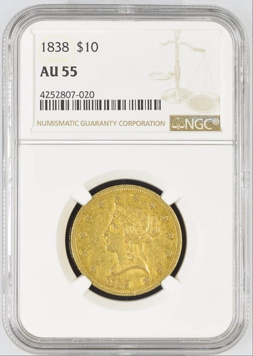 1838 NGC AU55 Only 7,200 Minted! Gold $10 Eagle
