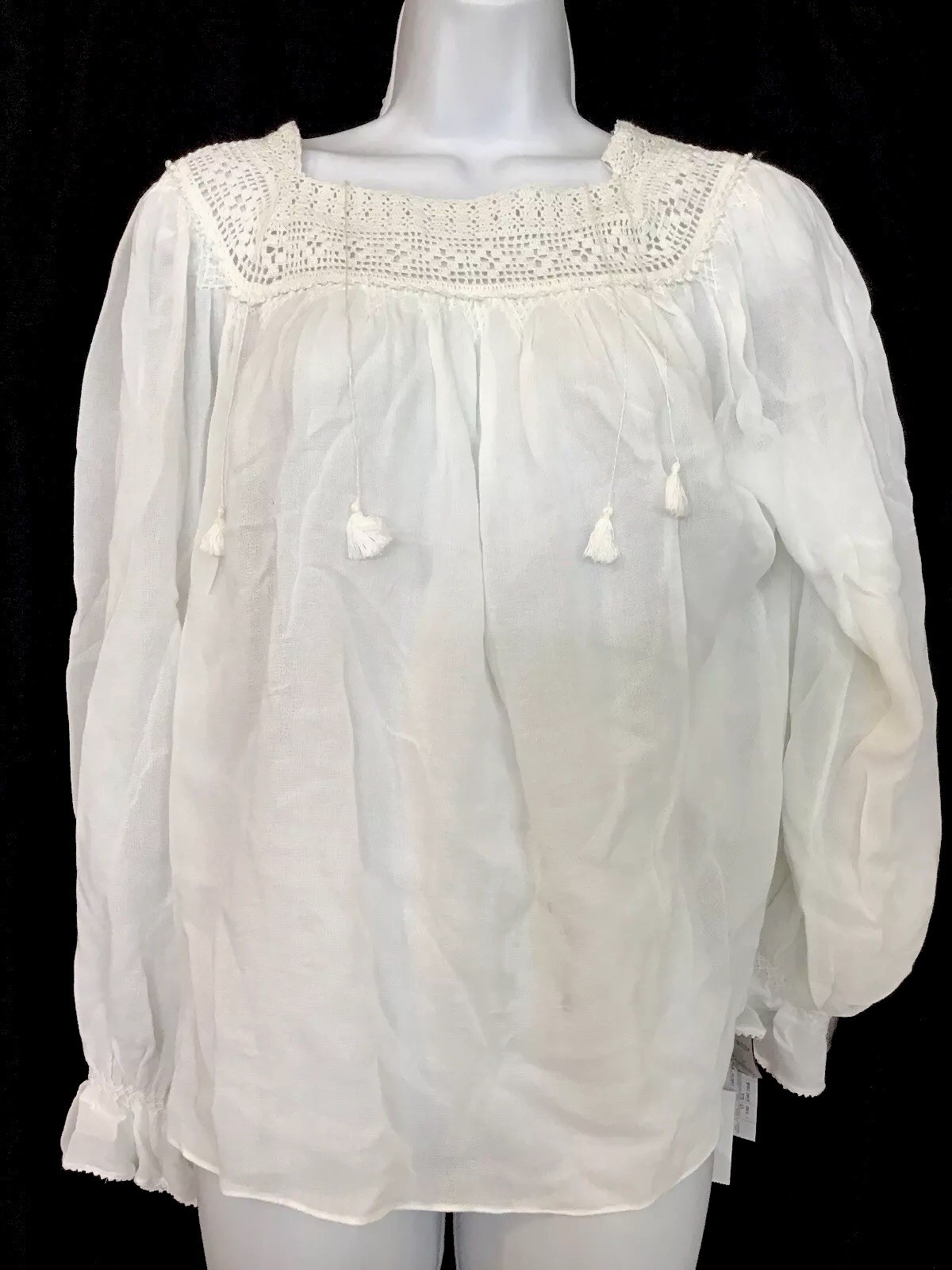 Saint Laurent colletto bianco ricamato stile bohemien taglia 36 nuovo con etichetta $2150