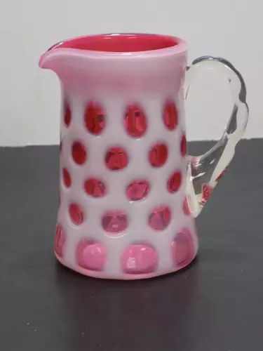 Fenton Cranberry Opalescent Coin Dot Optic Glass 4" High Creamer Pitcher