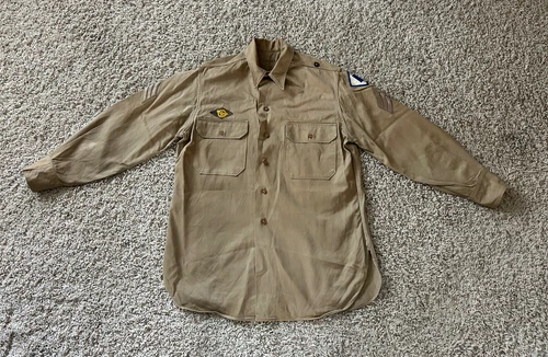 WWII Khaki MILITARY US Army WW2 Uniform Shirt 15x33 1st Service Command M1937