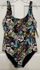 NWT OP Ocean Pacific size XL black multi floral one piece padded swimsuit women