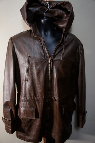 UNGETRAGEN Vintage 70er Lance Leder 6 Taschen Vintage Retro Kapuze Long Jacke Mantel o4 - Bild 5 von 18