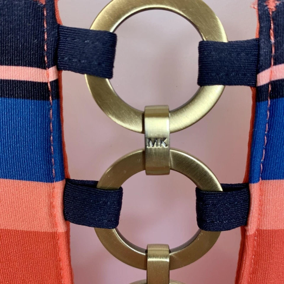 Traje de baño Michael Kors talla 4 anillo de cadena de una pieza a rayas caqui multi nuevo con etiquetas Foto 4 de 4