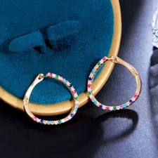 Cubic Zirconia Yellow Gold Plated Multicolour Symmetrical Endless Stud Earrings