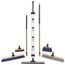 Garage Kit — Includes 48” and 60” Wooden Handles, Smooth Surface Push Broom, Mul