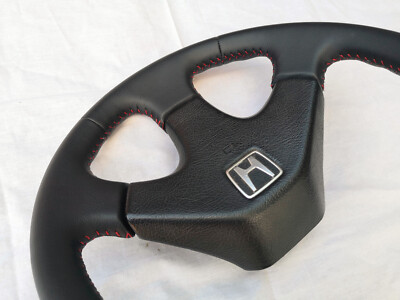 Honda CRX Civic 4-Gen Steering Wheel New Leather Red Stitch 88-92
