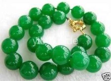 10MM NATURAL GREEN JADE BEAD NECKLACE 18" AAA 