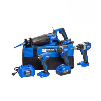 Kobalt 24v 4-Tool Brushless Power Tool Combo Kit with Soft Case Battery +charger