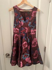 Asos Maroon Metallic Floral Sleeveless A-Line Knee-Length Ruffled Dress Size 6 