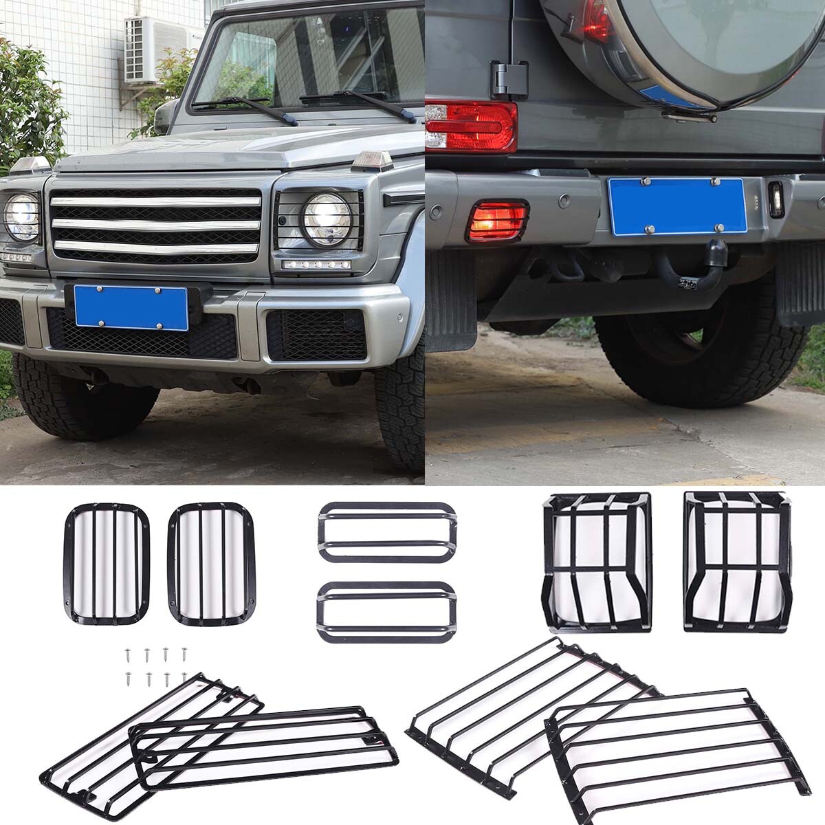 Front Rear Headlight Tail Light Guard Cages Cover For Mercedes