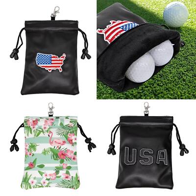 Golf Valuables Pouch Bag PU Leather Drawstring Portable Stuff Sack