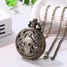Antique Bronze Tone Skeleton Analog Quartz Pocket Watch Necklace Sweater Chain