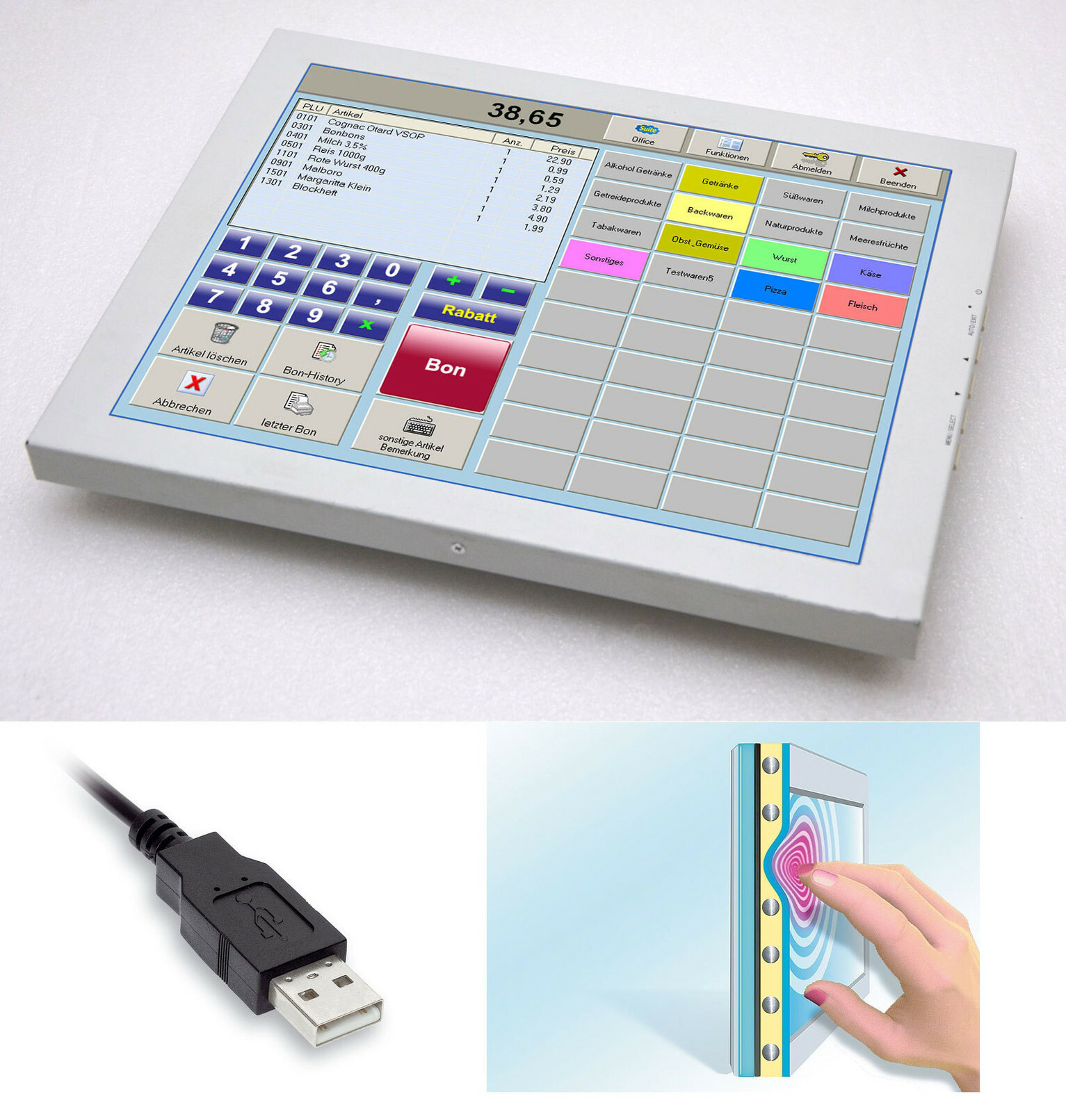38cm 15"" USB Touchscreen Display Canvys VT-568MT for Windows 2000 XP Win 7 10 #1