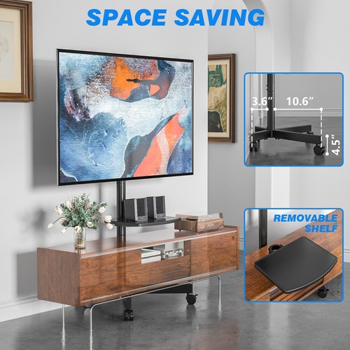 Black Universal Mobile TV Stand for 23-55 Inch TVs with Mute Wheels up to 88 lbs - Picture 6 of 8