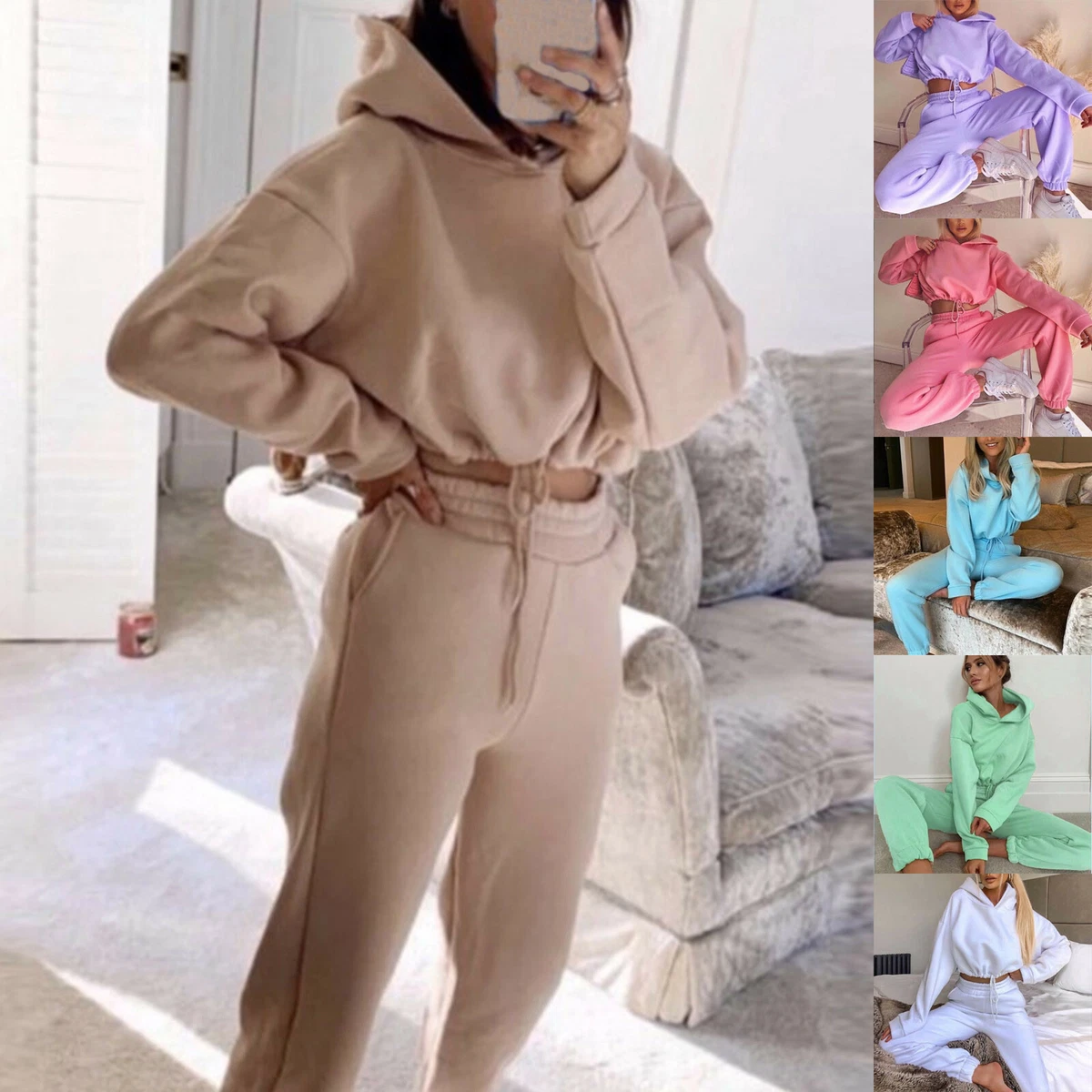 Women's Casual Solid Color Long Sleeved Hoodie Trousers Sweatershirt Sports  Suit