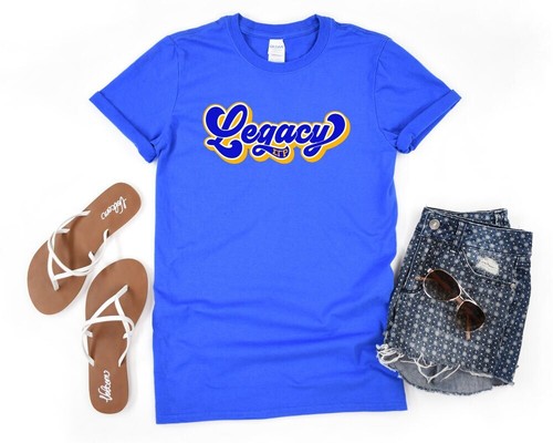 Sigma Gamma Rho Legacy T-Shirt ,Cursive Bubble Vinyl Crew Neck Short Sleeve Tee - Picture 3 of 4