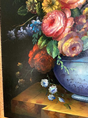 Großes Ölgemälde Stillleben Blumenstrauß farbig in Vase signiert gerahmt 113x83 - Bild 11 von 16