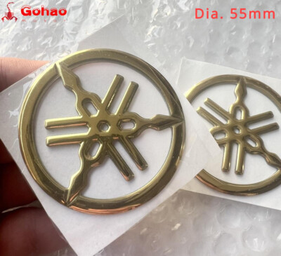 2X CHROMED GOLD 55MM FORK FUEL TANK FAIRING EMBLEM LOGO STICKER FOR R1 R3 R6 R7