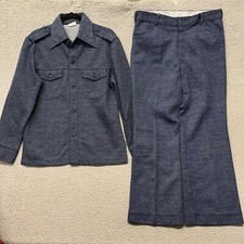 Vtg Leisure Suit Mens 40 Blue 70's Pants Flared Disco Art Deco Retro Mr Furley