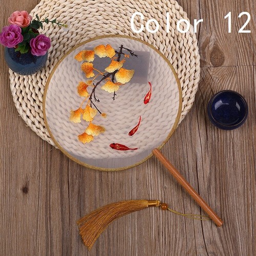 1PC Embroidered Round Circular Hand Fan Cosplay Dance Prop Chinese Vintage Style - Picture 24 of 26