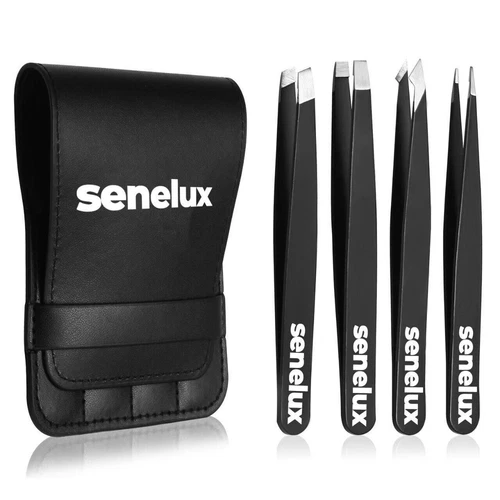 Senelux Tweezers Set - 4 Pcs Professional Stainless Steel Tweezers Unisex