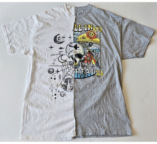 Trust The Universe Half & Half Split T-Shirt, White/Gray, Size Large