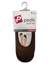 Peds Ladies 6Pair Ultra Low Cut Brn Socks 4-7 