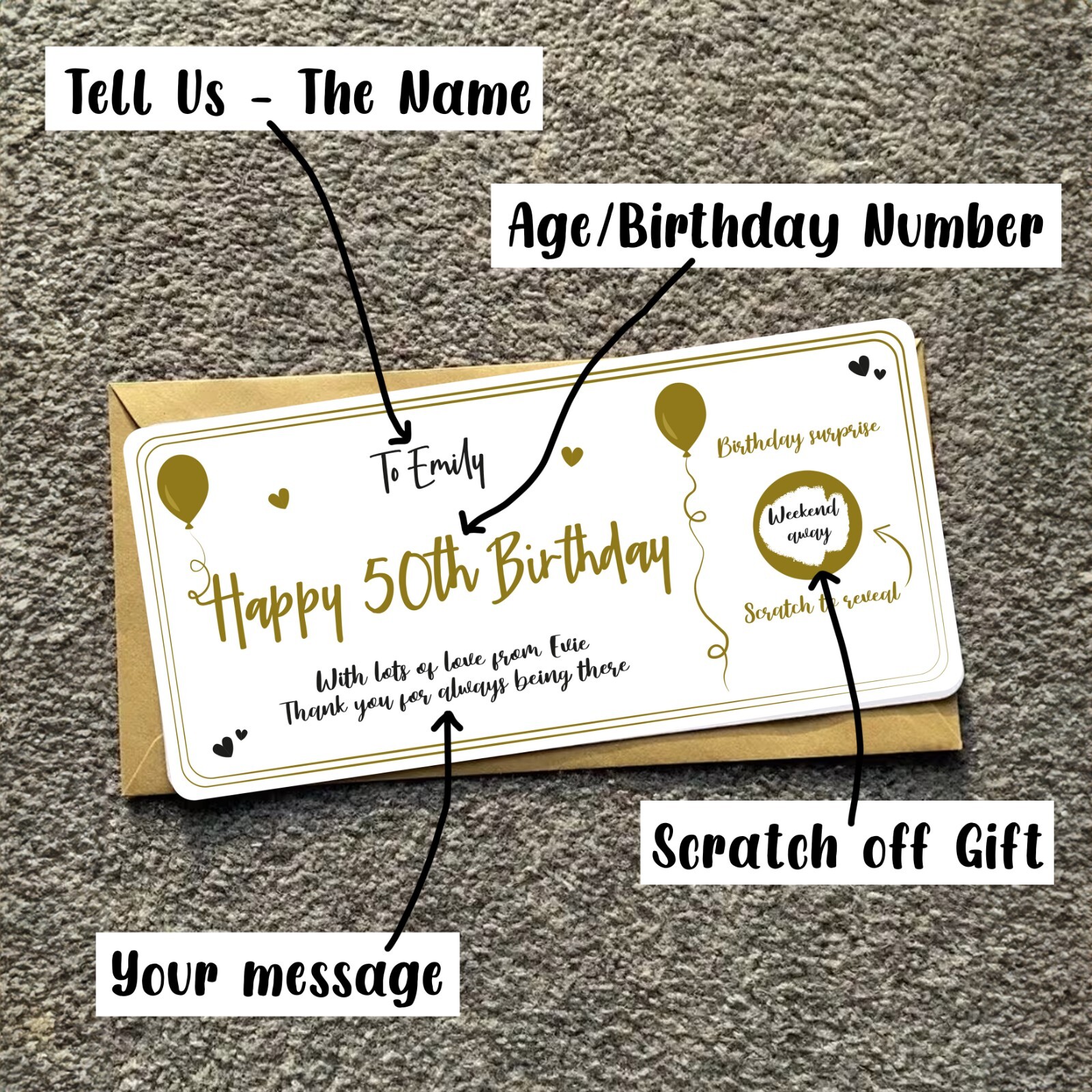 Personalised Gift Voucher scratch off card Birthday experience or holiday ticket