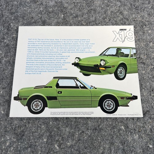 Vintage 1974 Fiat X1/9 Original 1-page Car Brochure Card | eBay